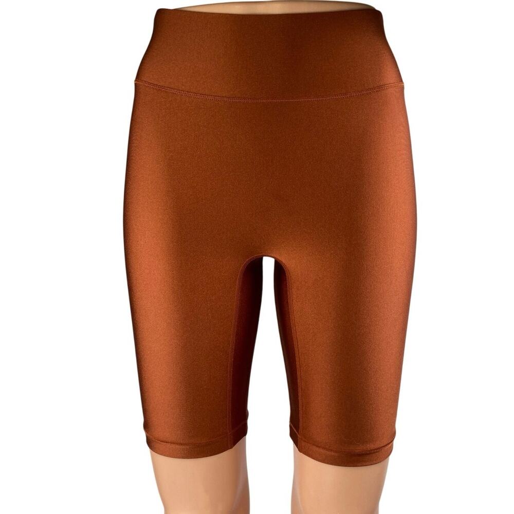 All Access Brown Rust Metallic Shiny High Rise Yoga Athletic Biker Shorts Sz XS